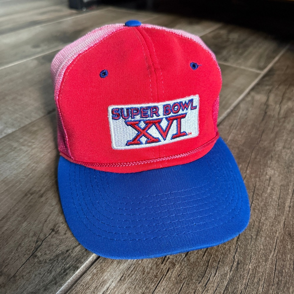 Vintage 1982 NFL Super Bowl XVI‎ 49ers Rope Snapback Trucker Hat, Red Blue,OS
